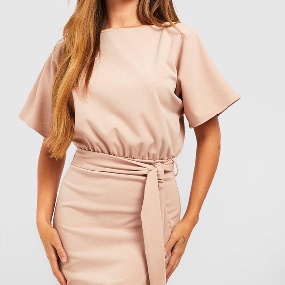 BOAT NECK TIE WAIST MIDI DRESS - Picture 2 of 5